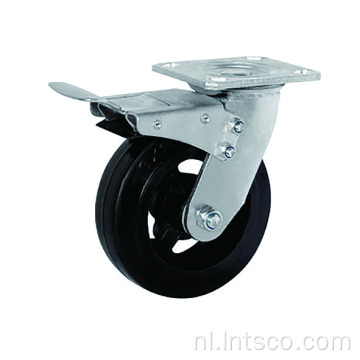 Heavy Duty Rubber op Iron Total Rem Casters